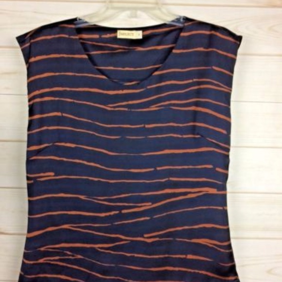 Select Woman Blue & Brown Striped Sleeveless Top Sz S - Picture 7 of 7